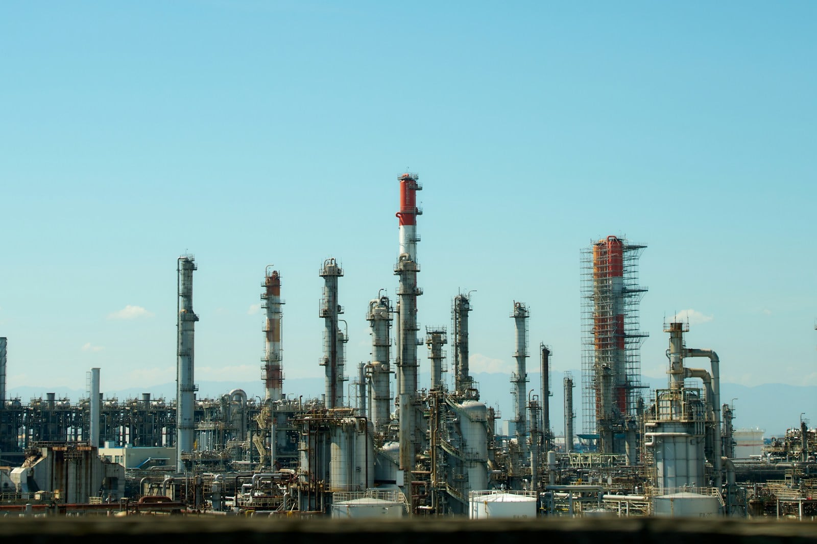 Stock photograph of industrial refinery pipes