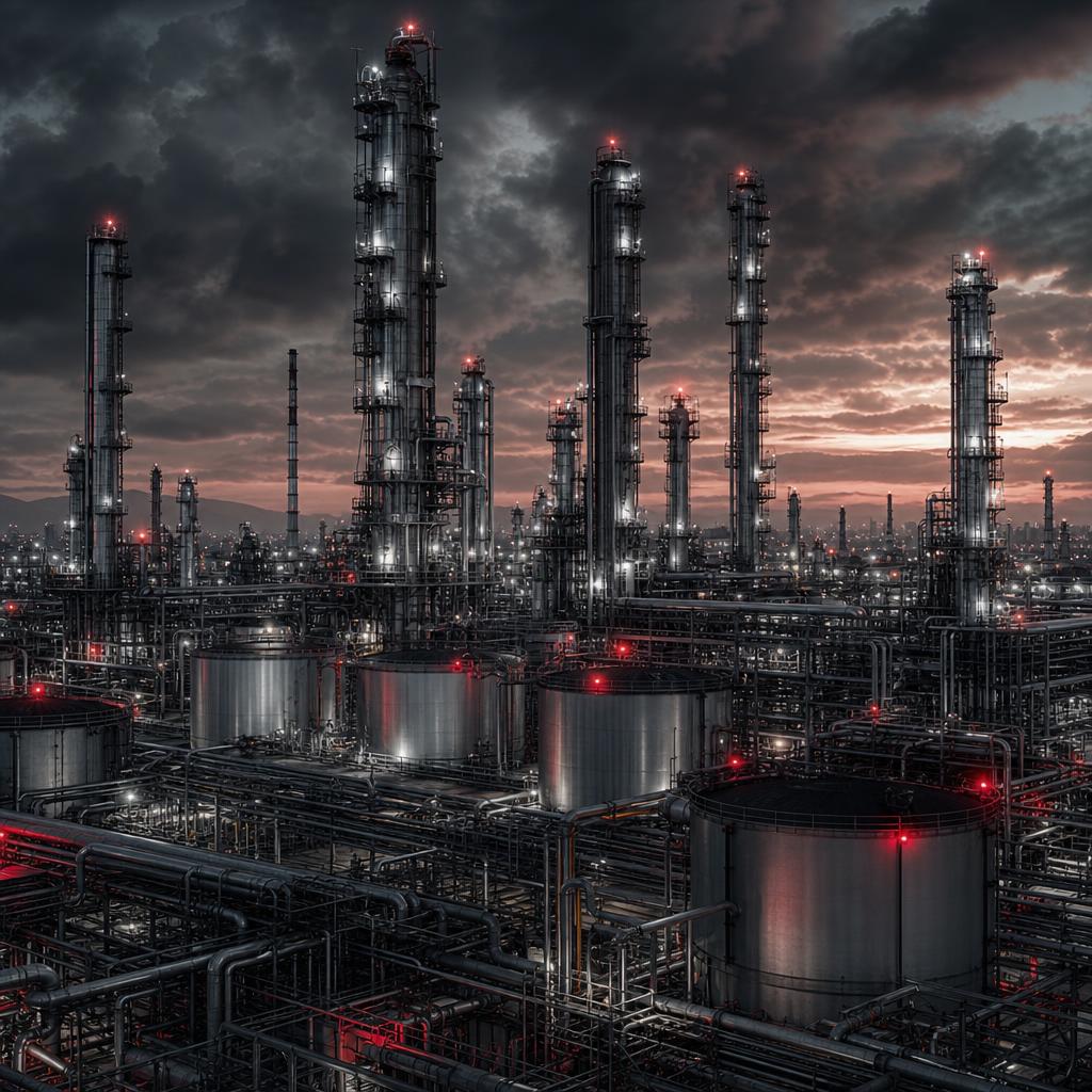 AI-generated illustration of an industrial refinery